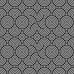 Black and white geometric circle impossible background seamless pattern. Round vector illustration for greeting cards, cover, flyer, wallpaper. Abstract texture ornament design, repeating tiles