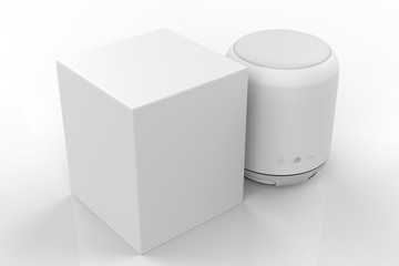 Wireless Bluetooth speakers with box on a white background - 3D illustration