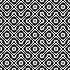 Black and white geometric circle impossible background seamless pattern. Round vector illustration for greeting cards, cover, flyer, wallpaper. Abstract texture ornament design, repeating tiles