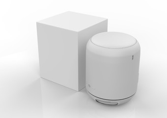 Wireless Bluetooth speakers with box on a white background - 3D illustration
