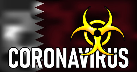Coronavirus fight in Qatar vector conceptual medical industry illustration biohazard sign on flag background