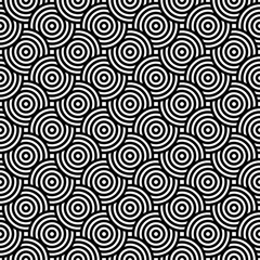 Black and white geometric circle impossible background seamless pattern. Round vector illustration for greeting cards, cover, flyer, wallpaper. Abstract texture ornament design, repeating tiles