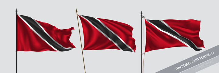 Set of Trinidad and Tobago waving flag on isolated background vector illustration