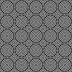 Black and white geometric circle impossible background seamless pattern. Round vector illustration for greeting cards, cover, flyer, wallpaper. Abstract texture ornament design, repeating tiles