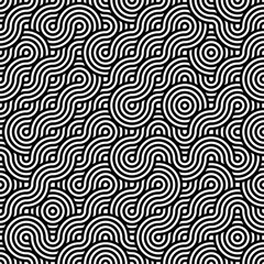 Obraz premium Black and white geometric circle impossible background seamless pattern. Round vector illustration for greeting cards, cover, flyer, wallpaper. Abstract texture ornament design, repeating tiles