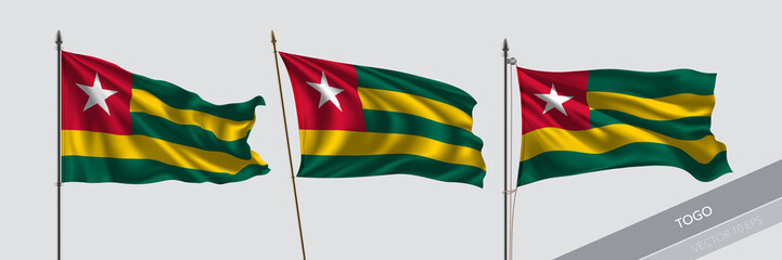 Set of Togo waving flag on isolated background vector illustration