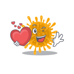 Fototapeta premium A romantic cartoon design of coronaviruses holding heart