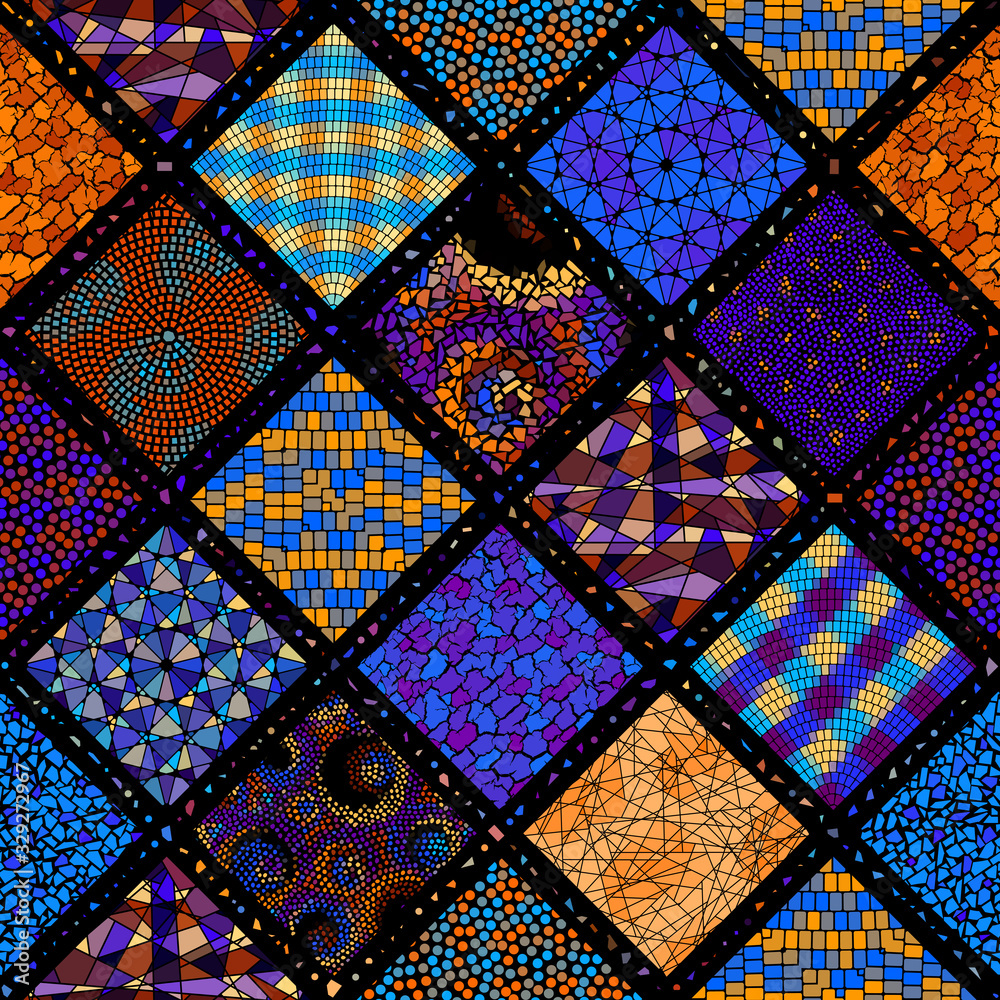 Poster vector seamless mosaic art pattern. art background.