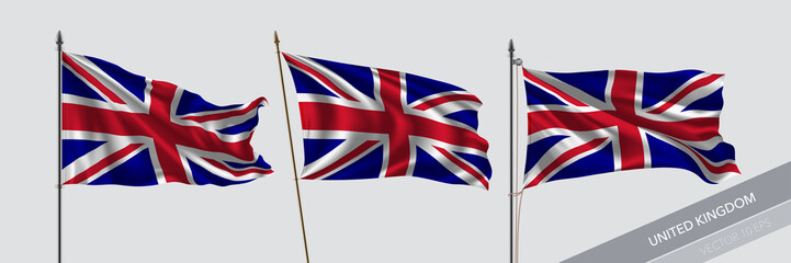 Set of United Kingdom waving flag on isolated background vector illustration