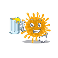 Cheerful coronaviruses mascot design with a glass of beer