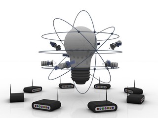 3d illustration Space satellite orbit bulb around wifi modem