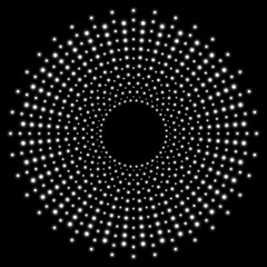 Abstract dotted background. Dots in circles on black background. Halftone effect. . Vector illustration