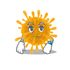 Coronaviruses on waiting gesture mascot design style