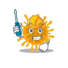 Smart automotive coronaviruses presented in cartoon character design