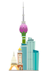 Colombo architecture vector illustration. Abstract famous buildings skyline asian megapolis. Sri Lanka's capital   architecture. Isolated icon on white background - 329275382
