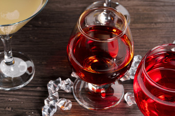 Selection of alcohol drinks in different glasses