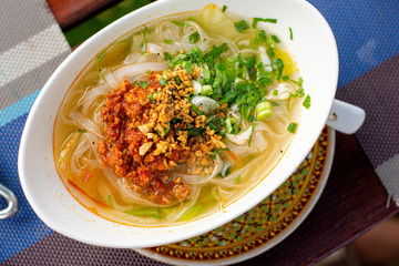 Traditional Loas pork soup on table.
