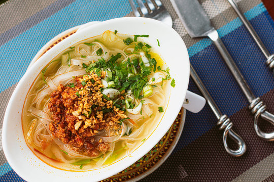 Traditional Loas pork soup on table.