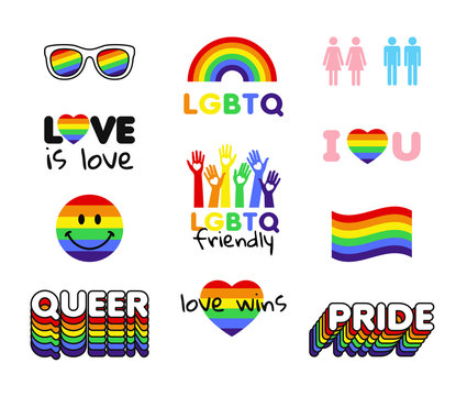 LGBT Pride Icons And Stickers. Love. Vector