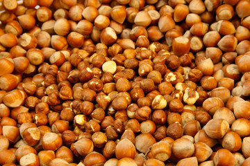 Turkish hazelnuts texture background close-up