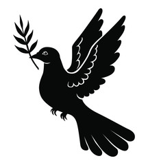 Vector illustrations of dove with palm branch silhouette