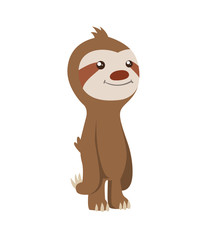 Fototapeta na wymiar Cute baby sloth standing. Vector funny sloth illustration for summer design. Adorable cartoon animal. Funny cartoon sloth with full belly. Cute lazy character vector illustration