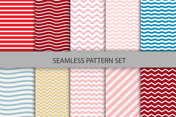 Set of simple seamless pattern. Vector Illustration.