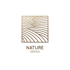 Nature abstract pattern. Linear logo of fields, hills or structure of water. Square icon of landscape. Vector emblem, badge for travel, alternative medicine, ecology
