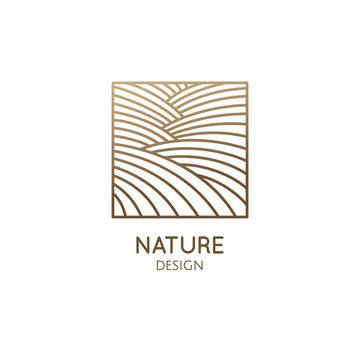 Nature Abstract Pattern. Linear Logo Of Fields, Hills Or Structure Of Water. Square Icon Of Landscape. Vector Emblem, Badge For Travel, Alternative Medicine, Ecology