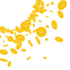 British pound coins falling. Scattered floating GB