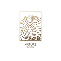 Abstract mountain logo. Natrural minimalistic landscape icon with topographic structure. Vector pattern with wavy lines. Geologic and mineral industry