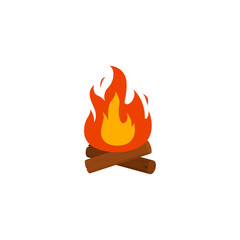 Bonfire. Flat icon. Fire flame. Wood campfire.