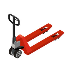 Hand pallet truck, isometric design. 3D Render. Vector illustration.