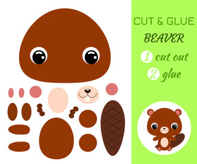 Cut and glue baby sitting beaver. Educational paper game for preschool children. © Jexy