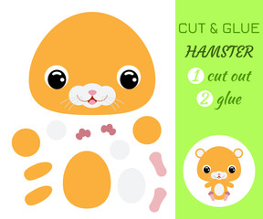 Cut and glue baby sitting hamster. Educational paper game for preschool children.