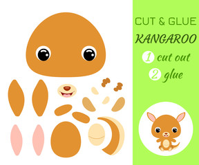 Cut and glue baby sitting kangaroo. Educational paper game for preschool children.