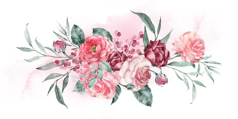 Fototapeten Watercolor illustration of a bouquet of garden flowers. Wedding invitation. © Марина Радышевская