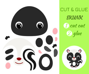 Fototapeta premium Cut and glue baby sitting skunk. Educational paper game for preschool children.