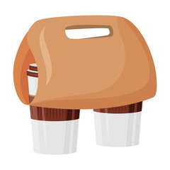Take out order cartoon vector illustration. Americano in convenient disposable package. Coffee break. Two cups with paper holder flat color object. Beverage to go isolated on white background