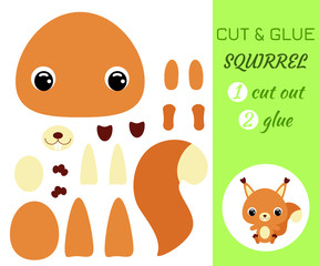 Cut and glue baby sitting squirrel. Educational paper game for preschool children.