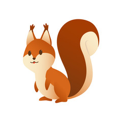 Cute cartoon squirrel. Sweet friendly animal standing and looking on you. Vector illustration with simple gradients. Funny forest wild animal
