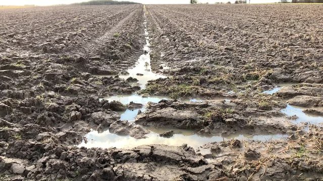 rainwater on a plowed field earthen mud