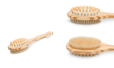 Body massage brush closeup on white background
