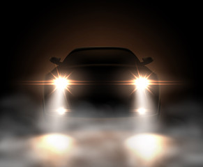 Fototapeta na wymiar Realistic car lights in fog