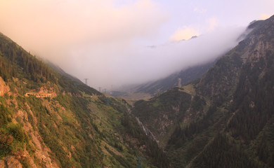 Fototapeta premium Transfagarasan road from Balea waterfall, Romania