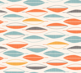 seamless mid century modern feather or leaf pattern.  Cheerful abstract retro design for fabric, wallpaper, backgrounds and decor.