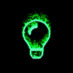The symbol lightbulb burns in green fire