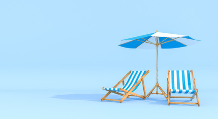 Beach umbrella with chairs on pastel colors background. Minimalism concept. 3d rendering © pom669