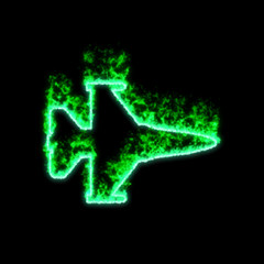 Fototapeta premium The symbol fighter jet burns in green fire