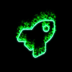 The symbol rocket burns in green fire